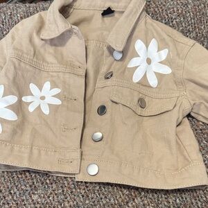 Kids Tan Jacket with White Floral Design